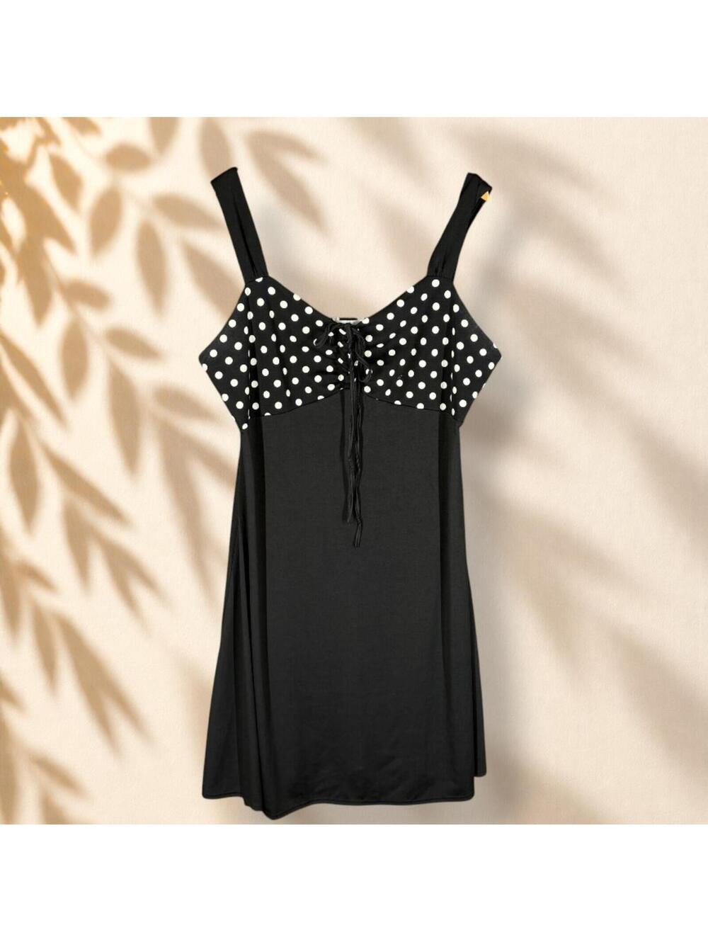 Nextmia Night Gown Women 22 Plus Black Polka Dot Tasseled Sleeveless V-Neck